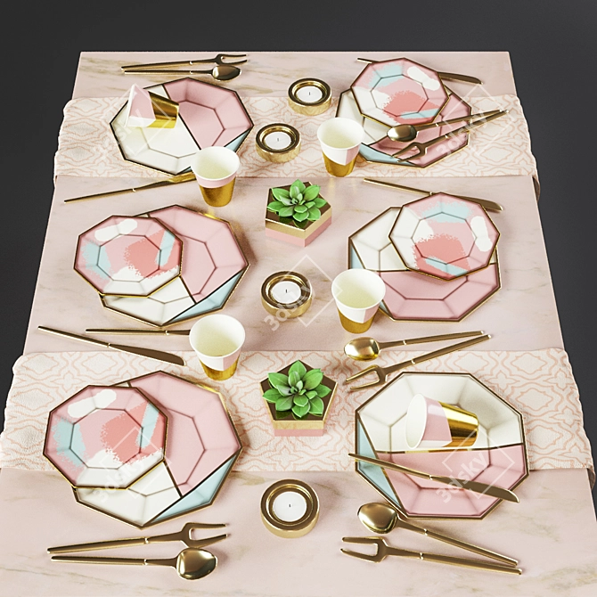 Elegant Tableware Set 3D model image 1