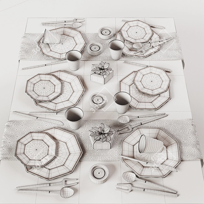 Elegant Tableware Set 3D model image 3