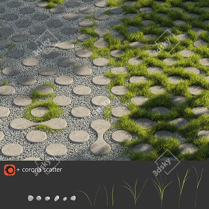 GreenGrass Eco-Parking: Gravel Paving Tile with Grass 3D model image 1