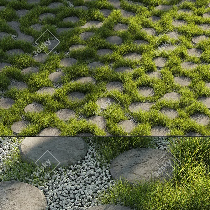 GreenGrass Eco-Parking: Gravel Paving Tile with Grass 3D model image 2