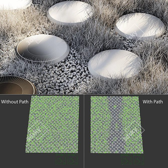 GreenGrass Eco-Parking: Gravel Paving Tile with Grass 3D model image 3