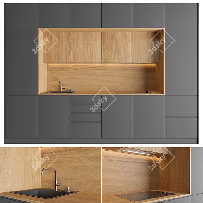 Modern Wooden Kitchen Set 3D model image 1