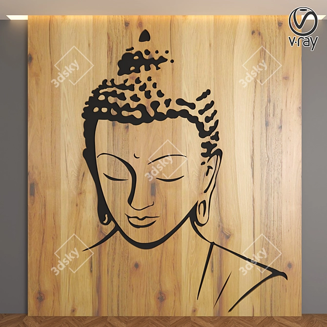 Buddha Pine Wood 3D Panel - Decorative Wall Art 3D model image 1