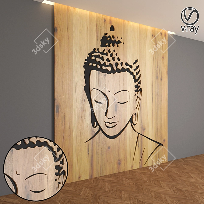 Buddha Pine Wood 3D Panel - Decorative Wall Art 3D model image 2