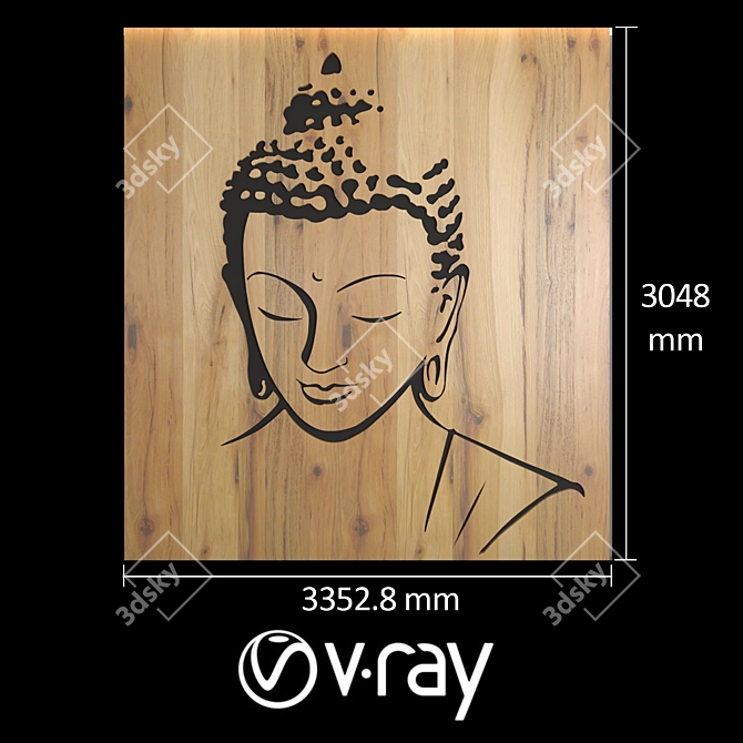 Buddha Pine Wood 3D Panel - Decorative Wall Art 3D model image 3