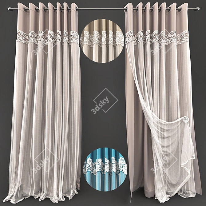 Title: Elegant Lace Curtains 3D model image 1