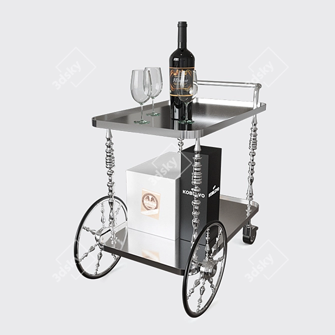 Title: Vintage Wine Cart: Elegant and Compact 3D model image 2