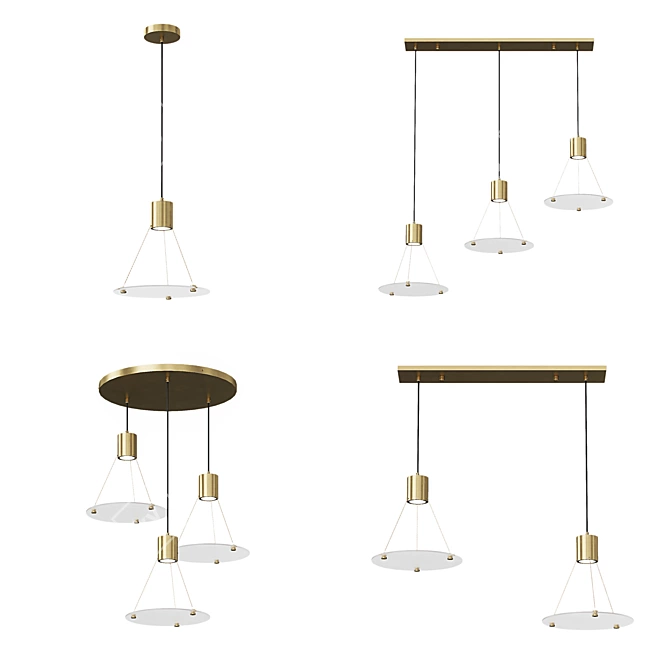 Modern Pendant Lamp with Disc Glass Shades 3D model image 2