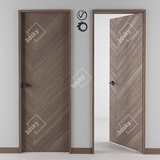 Stylish Chevron Door with Adjustable Size 3D model image 1