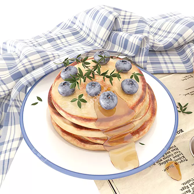 Golden Honey Pancakes 3D model image 2