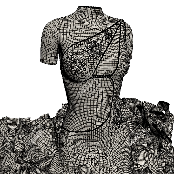 Sparkling Ruffled Dance Dress 3D model image 3