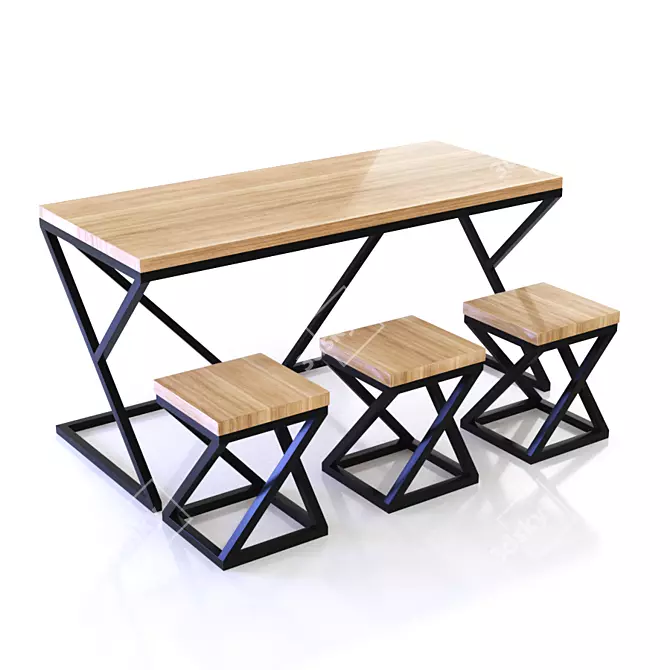Industrial Style Dining Set 3D model image 1