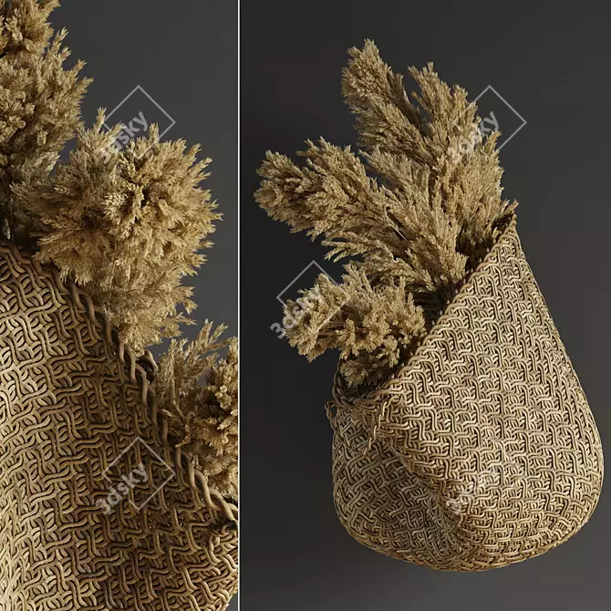 Elegant Pampas Flower Handbasket 3D model image 1