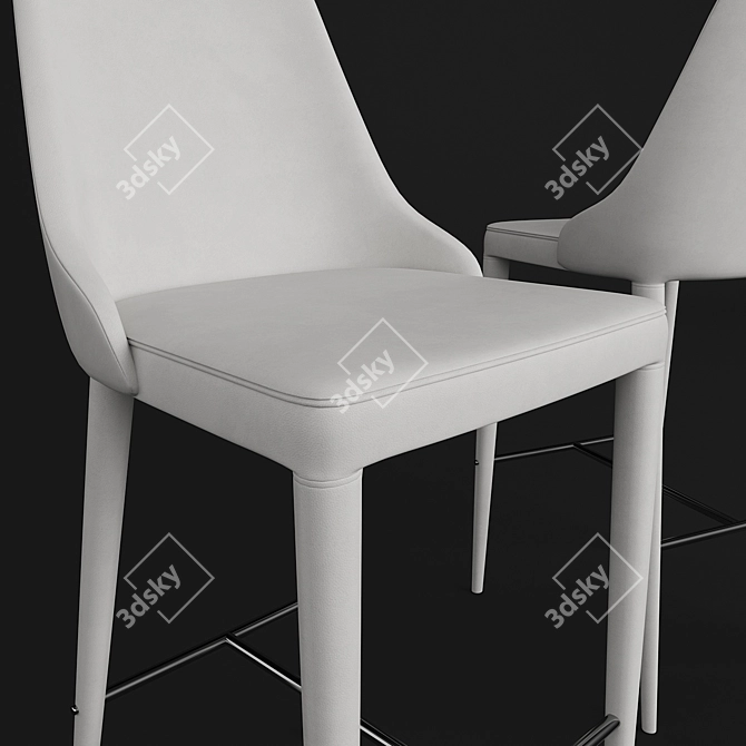 Sleek White Leather Bar Stool 3D model image 2