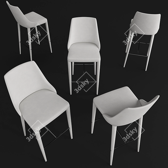 Sleek White Leather Bar Stool 3D model image 3