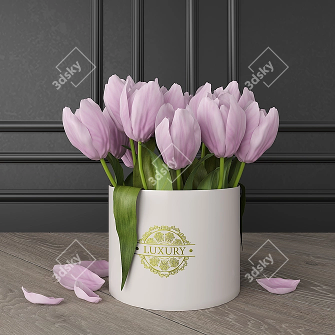 Title: Trio Tulip Bouquet in Chic Box 3D model image 1