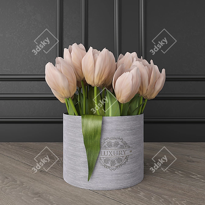 Title: Trio Tulip Bouquet in Chic Box 3D model image 2