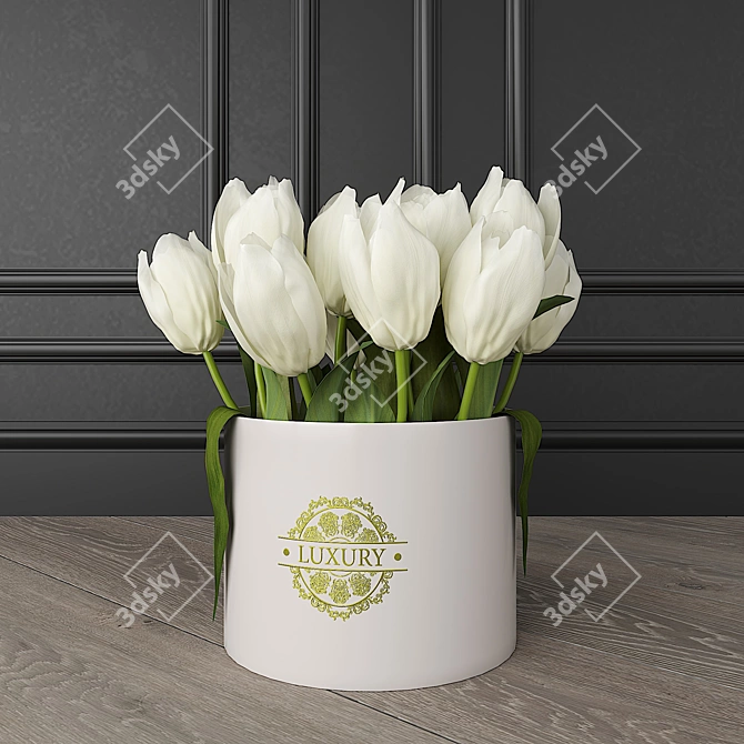 Title: Trio Tulip Bouquet in Chic Box 3D model image 3