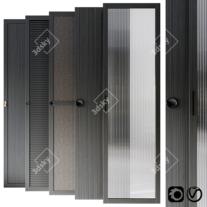 Elegant Doors Collection: Rattan Glass Wood 3D model image 1