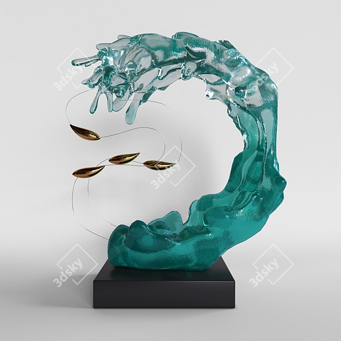 Wave and Fish Sculpture 3D model image 1