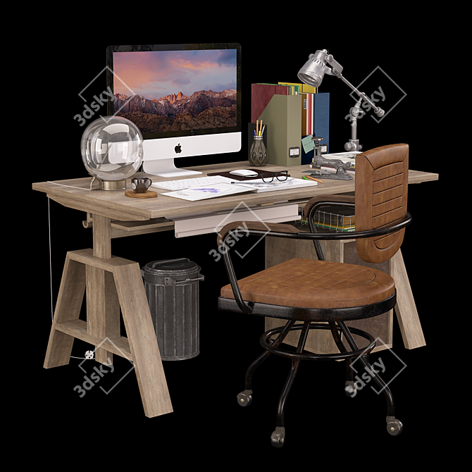 Elegant Handcrafted Office Set 3D model image 2