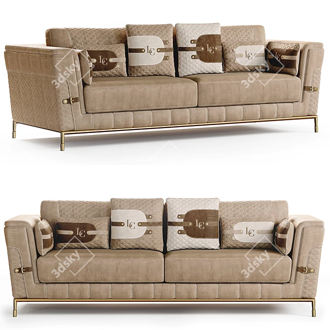 Exquisite Contessina Hypnose Sofa: Bronzo Patinated Finish, Leather & Velvet, 270x105x98/44h 3D model image 1