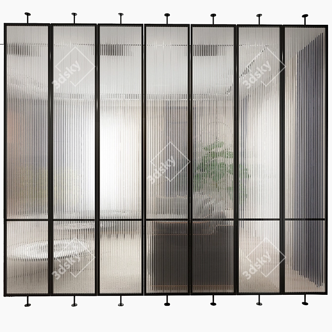 Rotating Metal Partition with Frosted Glass 3D model image 1