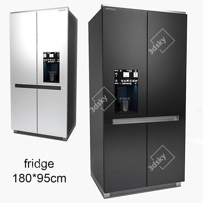 Sleek Side-By-Side Fridge | 95x180cm 3D model image 1