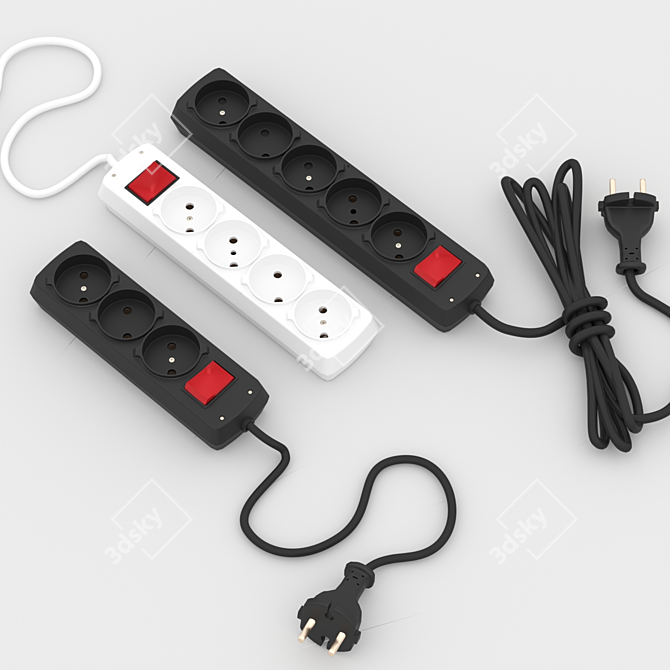 Versatile Multi-Outlet Extension Cord 3D model image 2