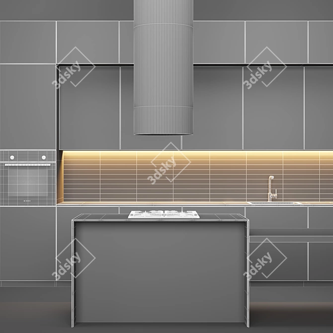 Sleek Black Kitchen with Bosch Appliances 3D model image 2