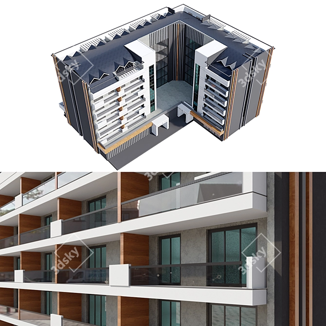 Modern Residential Building 3D Model 3D model image 2