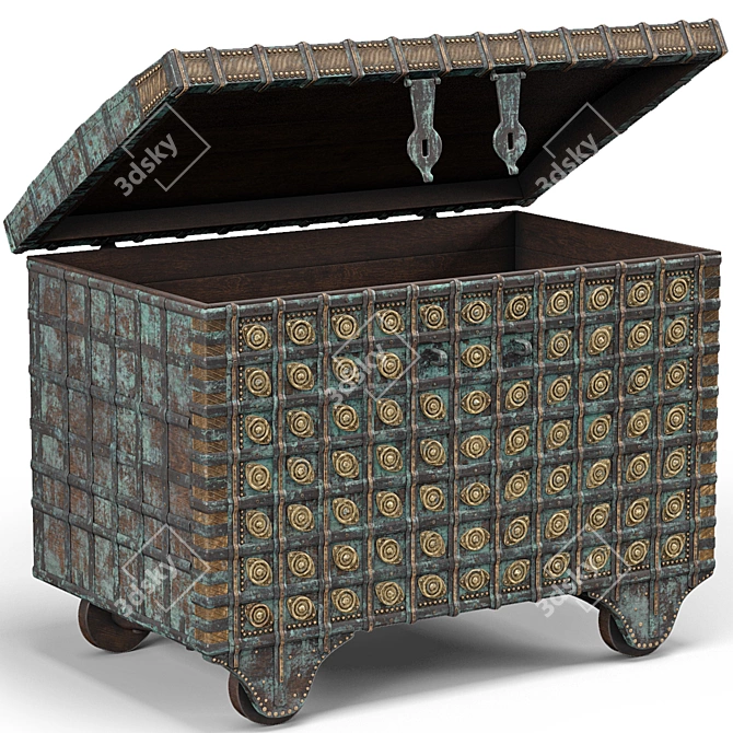 Title: Vintage Green Indian Dowry Trunk 3D model image 1