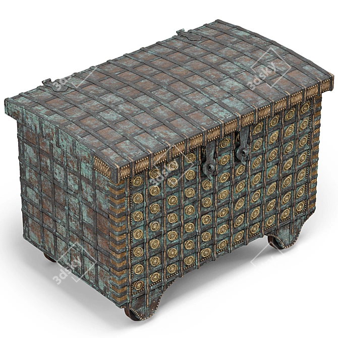 Title: Vintage Green Indian Dowry Trunk 3D model image 2