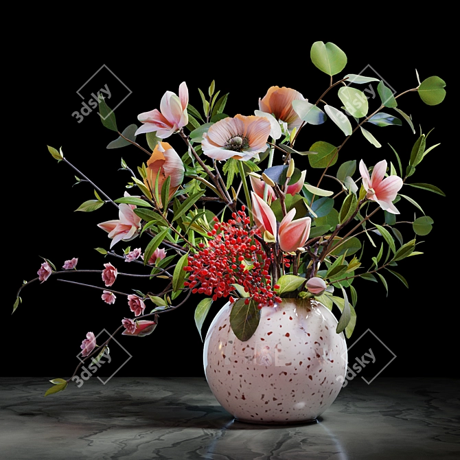 Elegant Spring Blossom Bouquet 3D model image 1