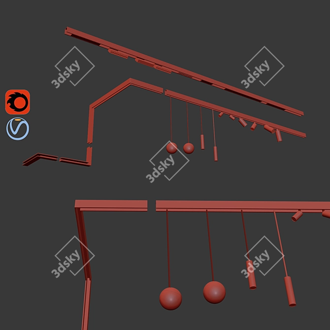 Versatile Ceiling Track Lighting 3D model image 2