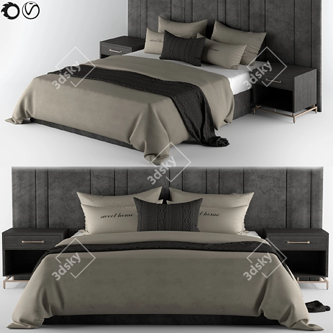 Elegant Cream & Black Bed-Set 3D model image 1