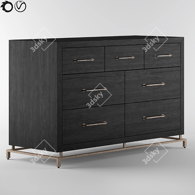 Elegant Black Wood Chest 3D model image 1