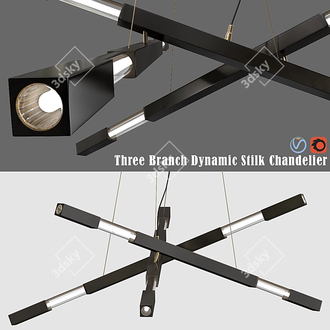 Dynamic Three Branch Chandelier 3D model image 1