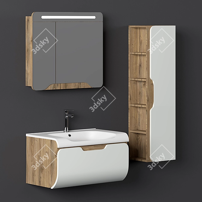 Nplus Golf 80 Bathroom Cabinet Set - Modern Wood Texture 3D model image 1