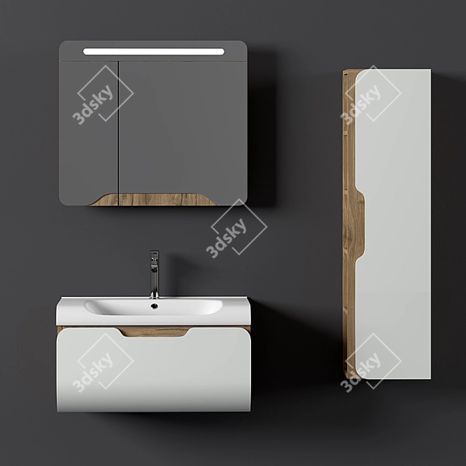 Nplus Golf 80 Bathroom Cabinet Set - Modern Wood Texture 3D model image 2