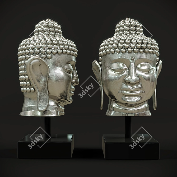 Silver Plated Brass Buddha Head 3D model image 1