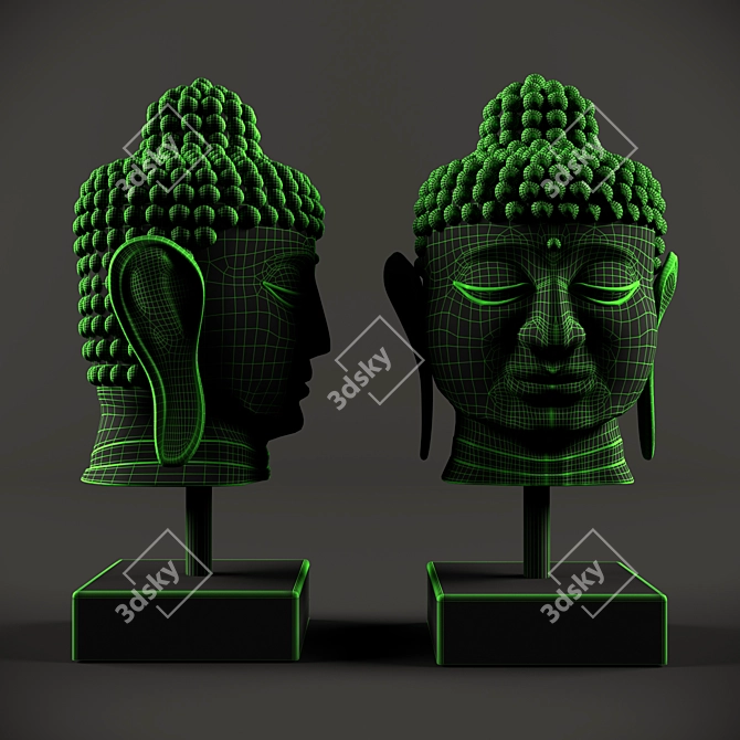 Silver Plated Brass Buddha Head 3D model image 2