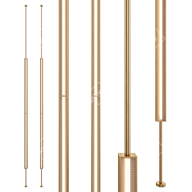 Modern Brass Ribbed Glass Floor Lamp 3D model image 1