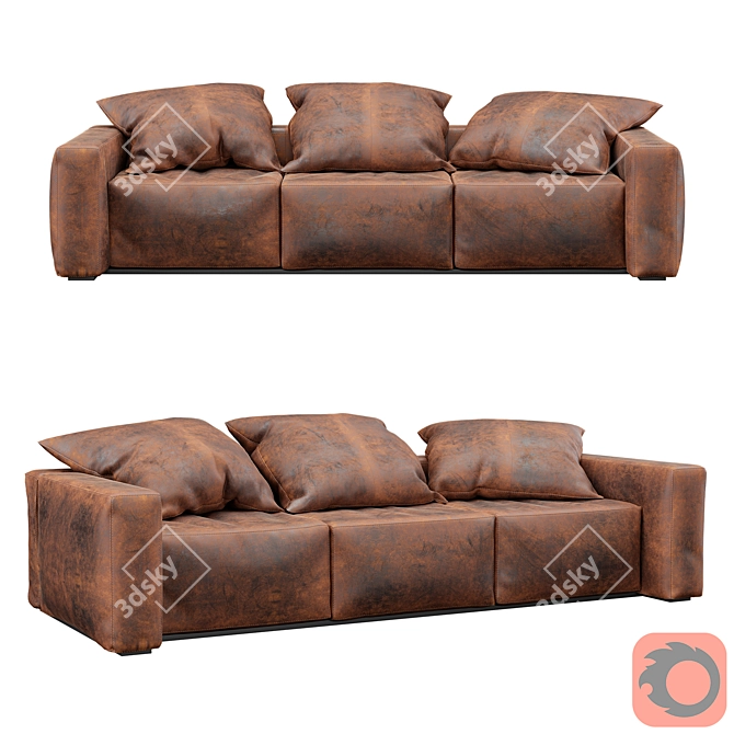 Luxury Genuine Leather Sofa 3D model image 1