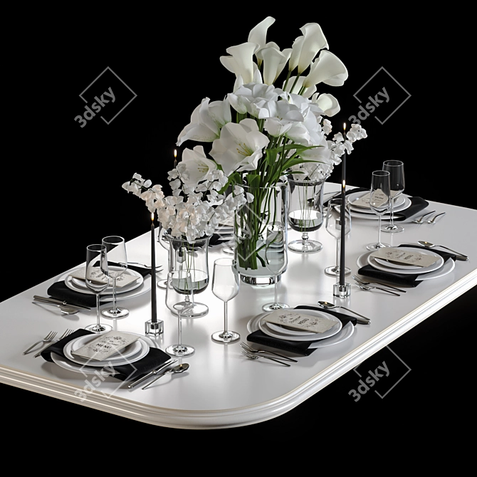 Table Set with Flower Bouquets  Elegant Floral Decor 3D model image 1
