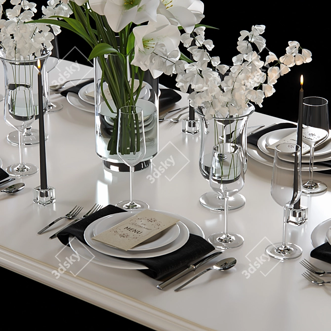 Table Set with Flower Bouquets  Elegant Floral Decor 3D model image 2