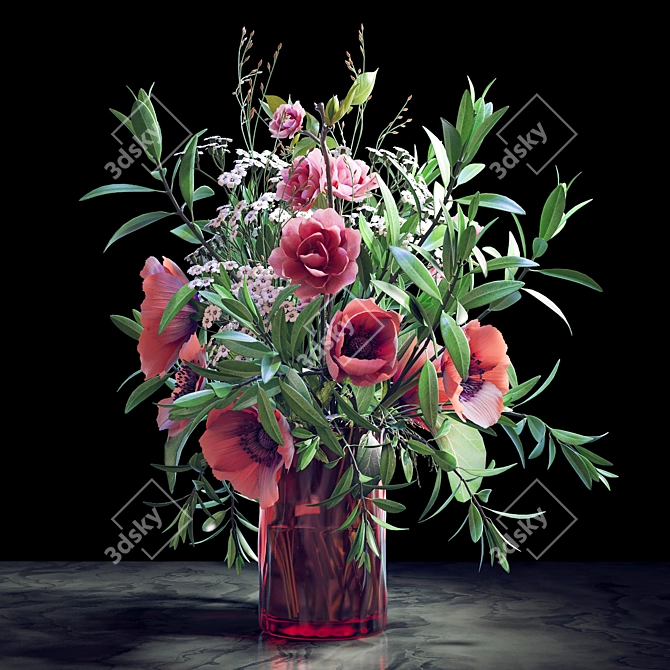 Elegant Spring Blossom Bouquet 3D model image 1