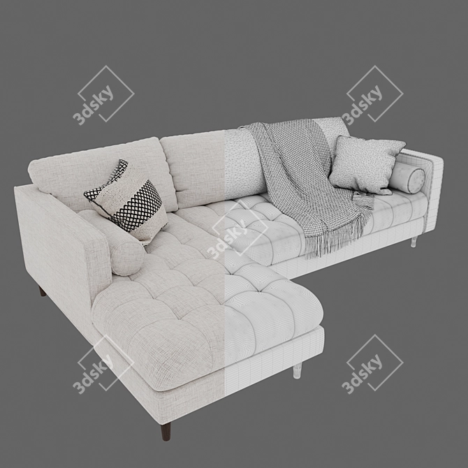 Modern Birch Ivory Sectional Sofa 3D model image 2