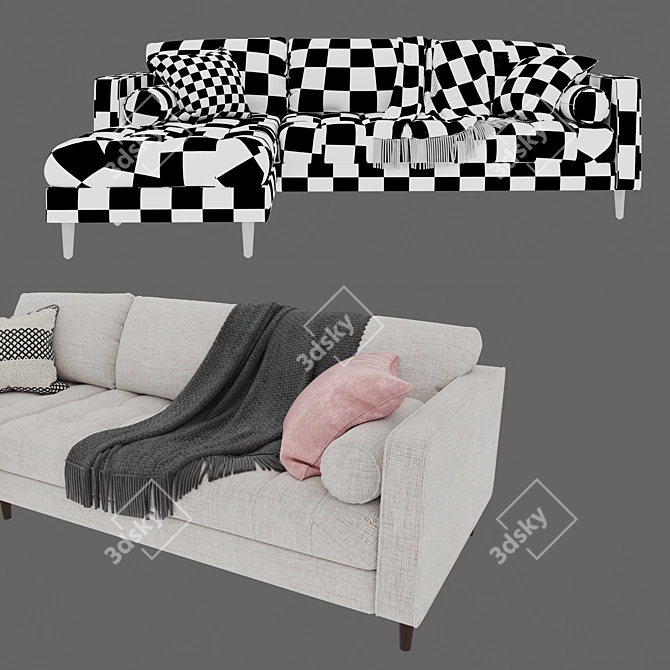 Modern Birch Ivory Sectional Sofa 3D model image 3