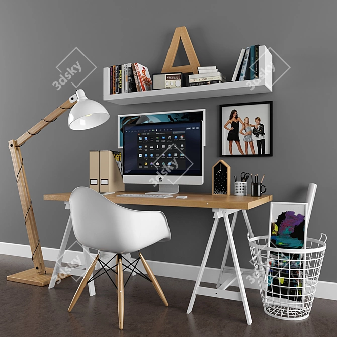 Scandinavian Office Desk Set 3D model image 1